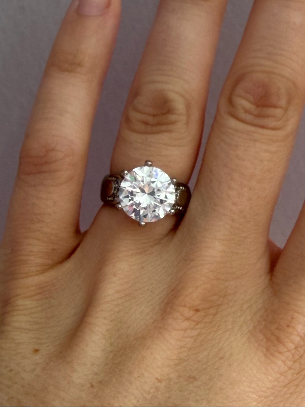 Classic Silver-Tone Round Crystal Engagement Ring - White